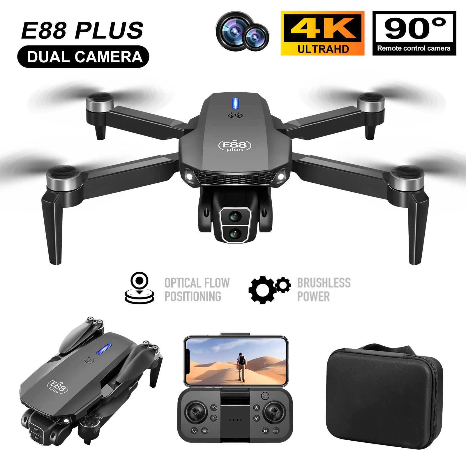 New E88 Plus Quadcopter Drone: - Drone Gimbal Brushless recension och pris